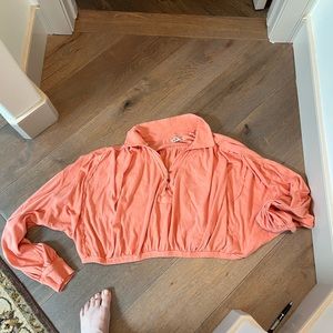 Free People oversized coral crop shirt
